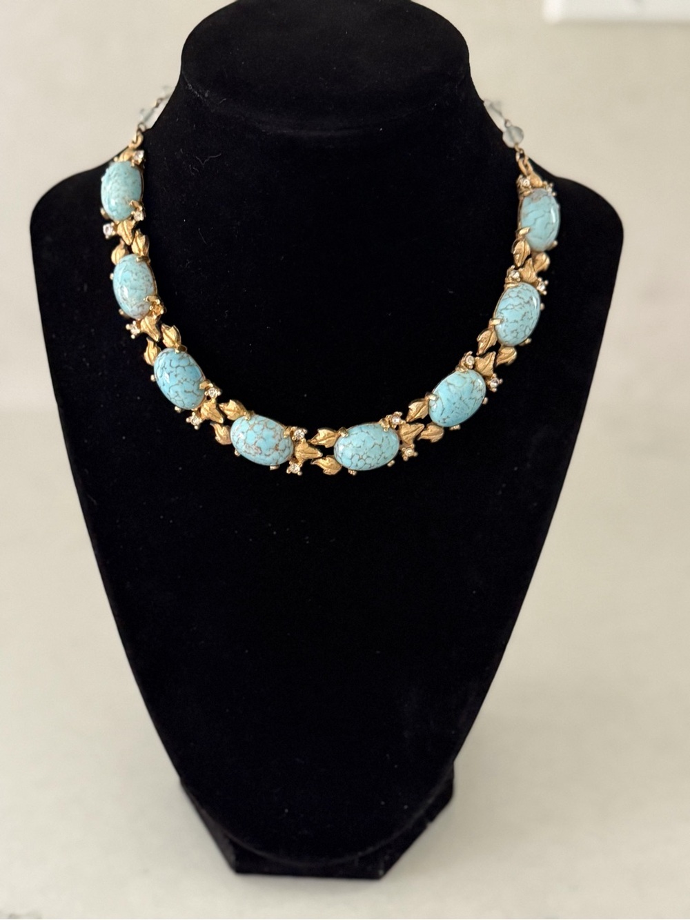 Vintage Gold-Tone Necklace with Turquoise Blue Cabochons